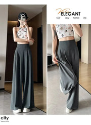 Women's High Waist Wide Leg Suit Pants - Straight Cut Floor Length Trousers