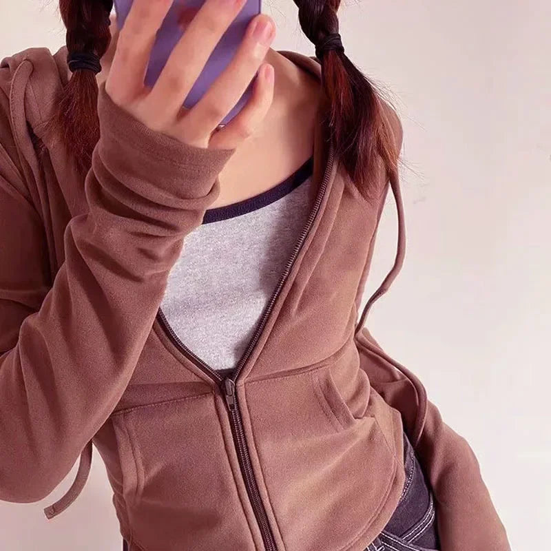 Cropped Hooded Zip-Up Long-Sleeve Jacket | OWNLUXE