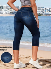 Printed Denim Leggings | OWNLUXE
