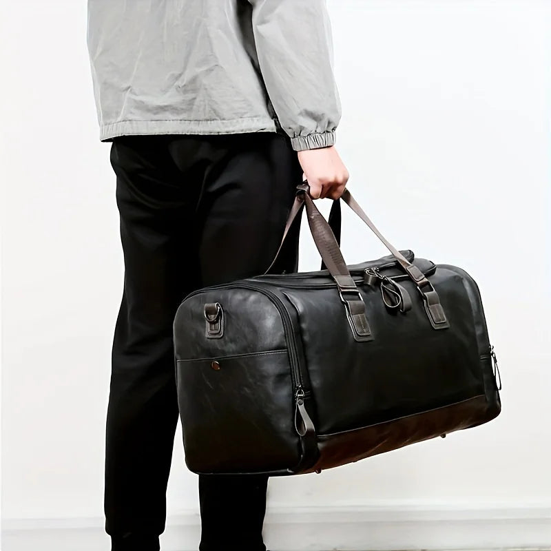Multi-Compartment PU Leather Adjustable Travel Duffel Bag | OWNLUXE