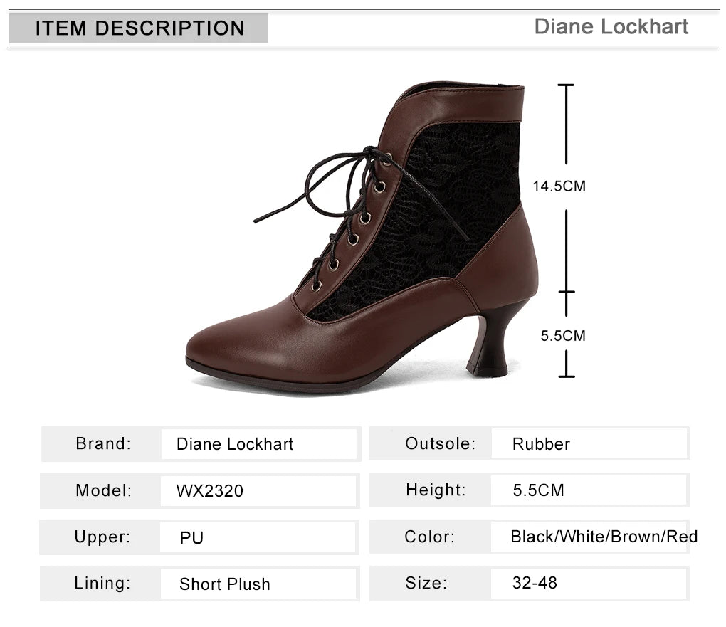 Women’s Retro Lace-Up Ankle Boots – Pointed Toe Hoof Heel