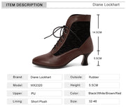 Women’s Retro Lace-Up Ankle Boots – Pointed Toe Hoof Heel