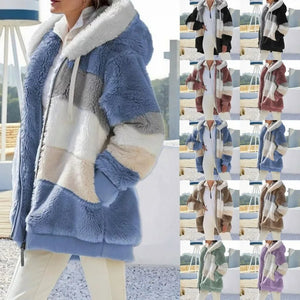 Women's Plush Hooded Jacket – Warm & Stylish Streetwear for Autumn/Winter