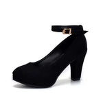 Load image into Gallery viewer, Spring Women Pumps Flock Sweet Thick High Heels Ankle Strap Female Platform Classic Round Toe Dress Cute Shoes Ladies Footwear
