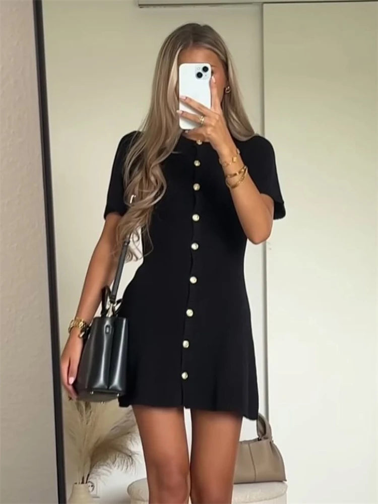 High-Waist Bodycon Short-Sleeve Mini Dress | OWNLUXE