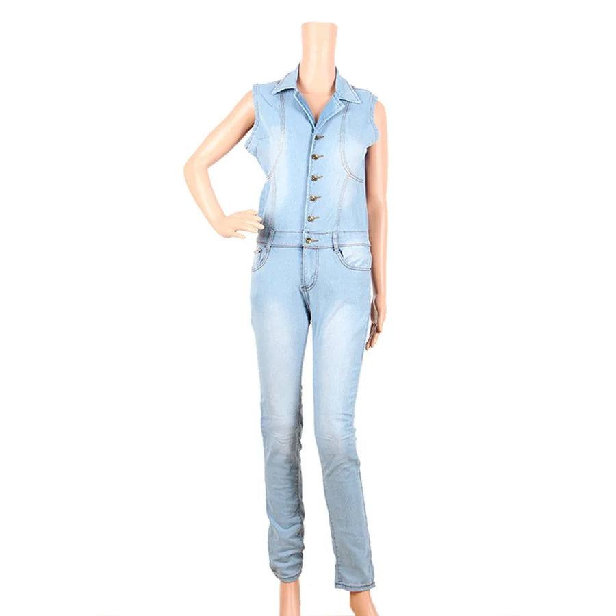 Women's High-Waist Sleeveless V-Neck Jumpsuit Zipper | OWNLUXE