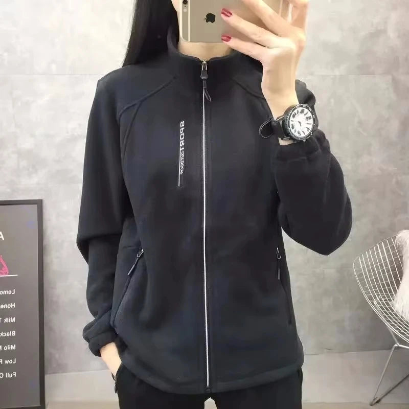 Women's Leopard Print Fleece Jacket – Warm Zipper Coat