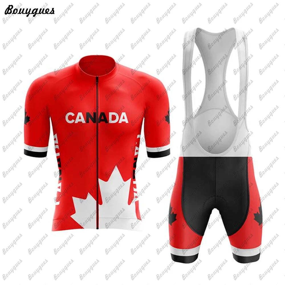Canada Men Triathlon Short Sleeve Cycling Jersey Sets Pants | OWNLUXE