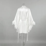 Women’s Satin-Feel Knee-Length Robe – Lightweight Lounge Wear