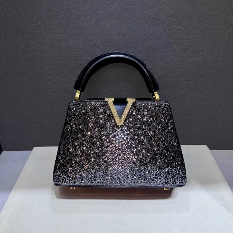 Rhinestone Embellished Leather Tote Bag - Luxury Crossbody Handbag | OWNLUXE