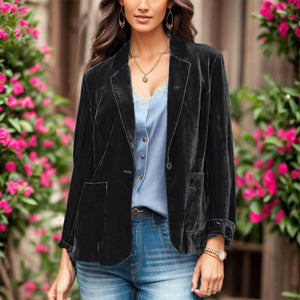 ✨ Women's Gold Velvet Denim Jacket – Chic Short Winter Coat ✨