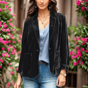 Gold Velvet Denim Jacket - Cropped Button-Front Winter Coat for Women