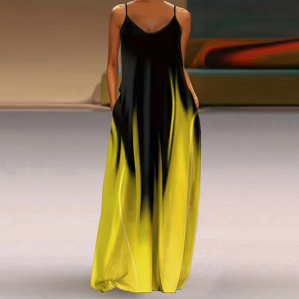 Colorful Gradient V-Neck Maxi Dress – Sleeveless Backless Summer Dress | OWNLUXE