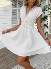 Lace V-Neck Striped Dress | OWNLUXE