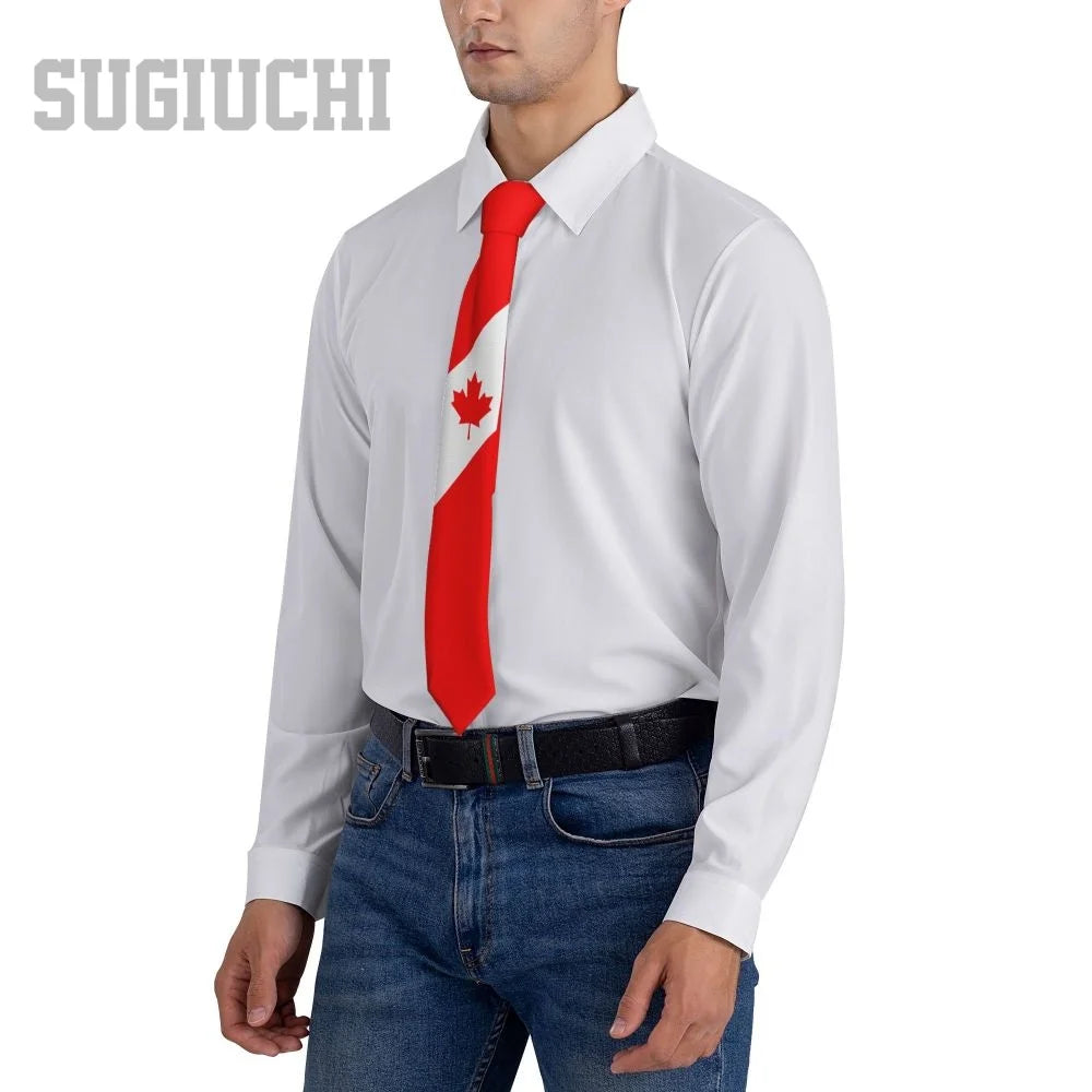 Canada Flag Emblem Neck Tie – Slim Plaid Tie for Wedding, Business & Canada Day