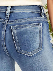 Women's Casual Button Pocket Jeans - Straight Leg Denim Pants