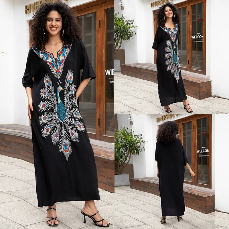 Embroidered V-Neck Short-Sleeve Swim Cover-Up | OWNLUXE