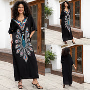 Embroidered V-Neck Short-Sleeve Swim Cover-Up | OWNLUXE