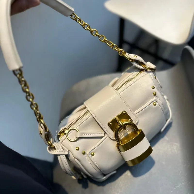 Vintage Lock Design Tote Bag Luxury Women's Handbag Underarm Bag Women's Large Boston Hobo Bag Fashion Texture Business Handbag