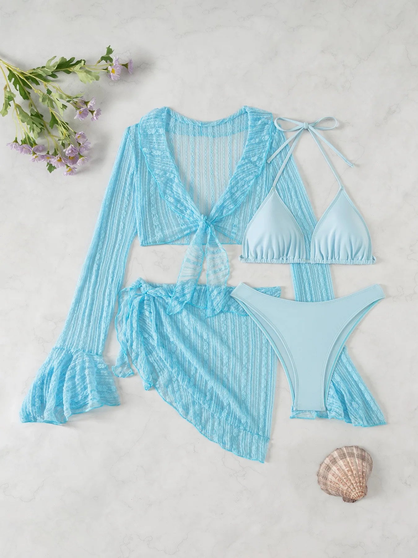 Women's Long Sleeve Lace Cropped Swim Cover-Up | OWNLUXE