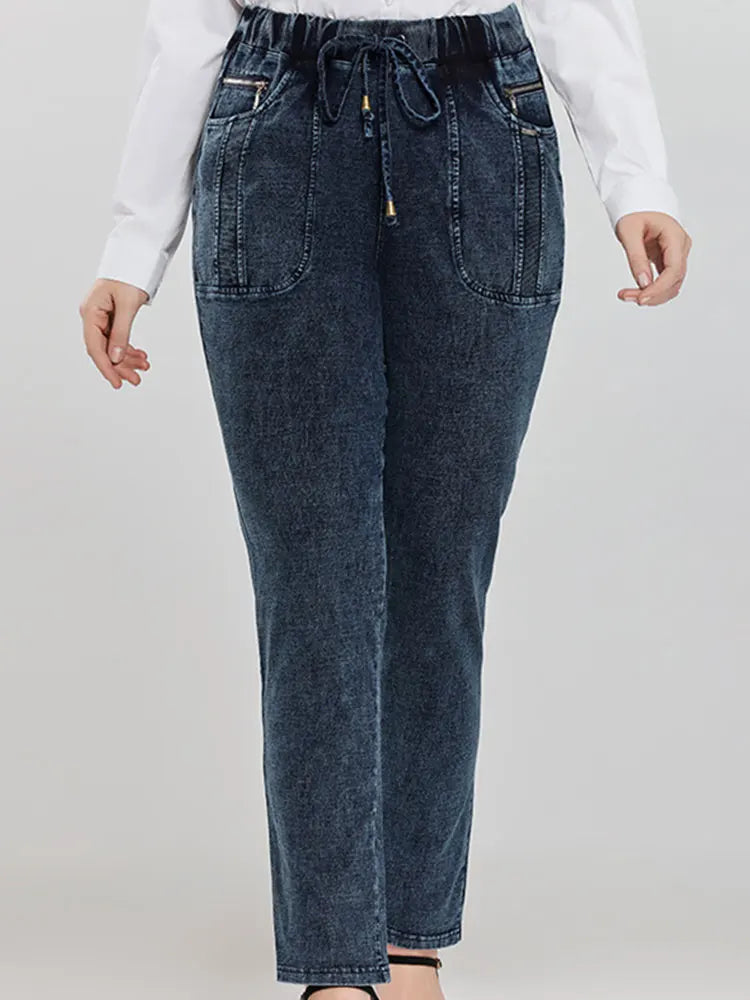 Women's Plus Size High Waist Jeans - Slim Fit Stretch Denim Pants