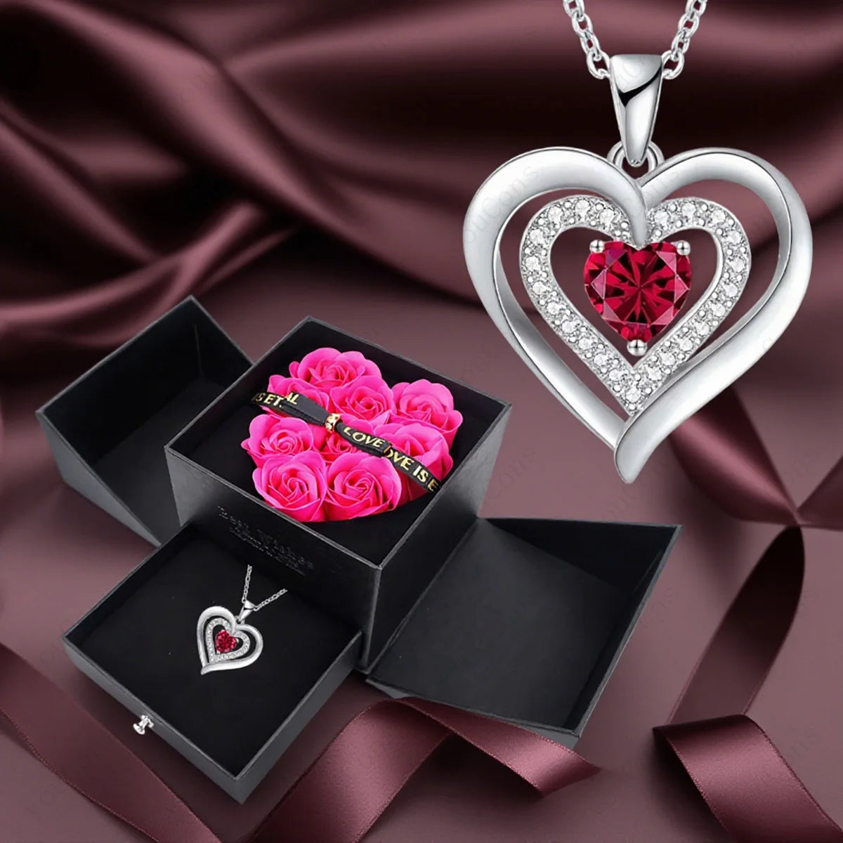 Heart Zircon Pendant Necklace – Comes in Rose Bow Gift Box | OWNLUXE