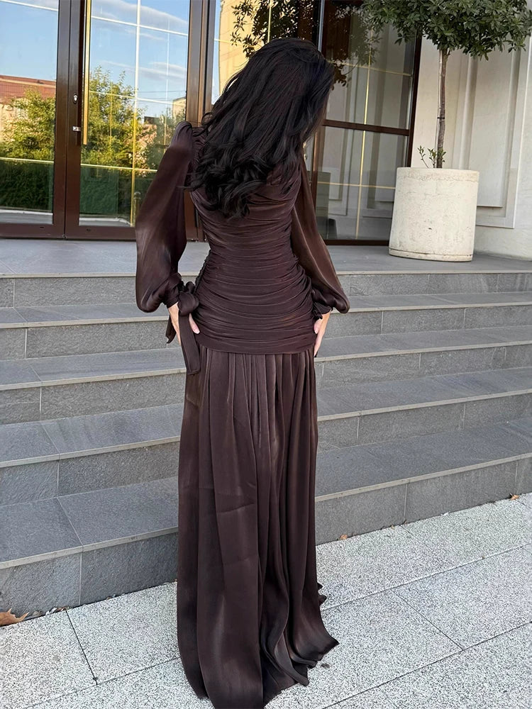 Draped Long-Sleeve Maxi Dress | OWNLUXE