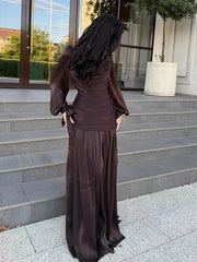 Draped Long-Sleeve Maxi Dress | OWNLUXE