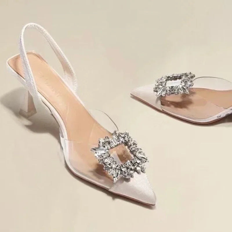 Pointed Toe Crystal Pumps – Medium Heel Office Shoes