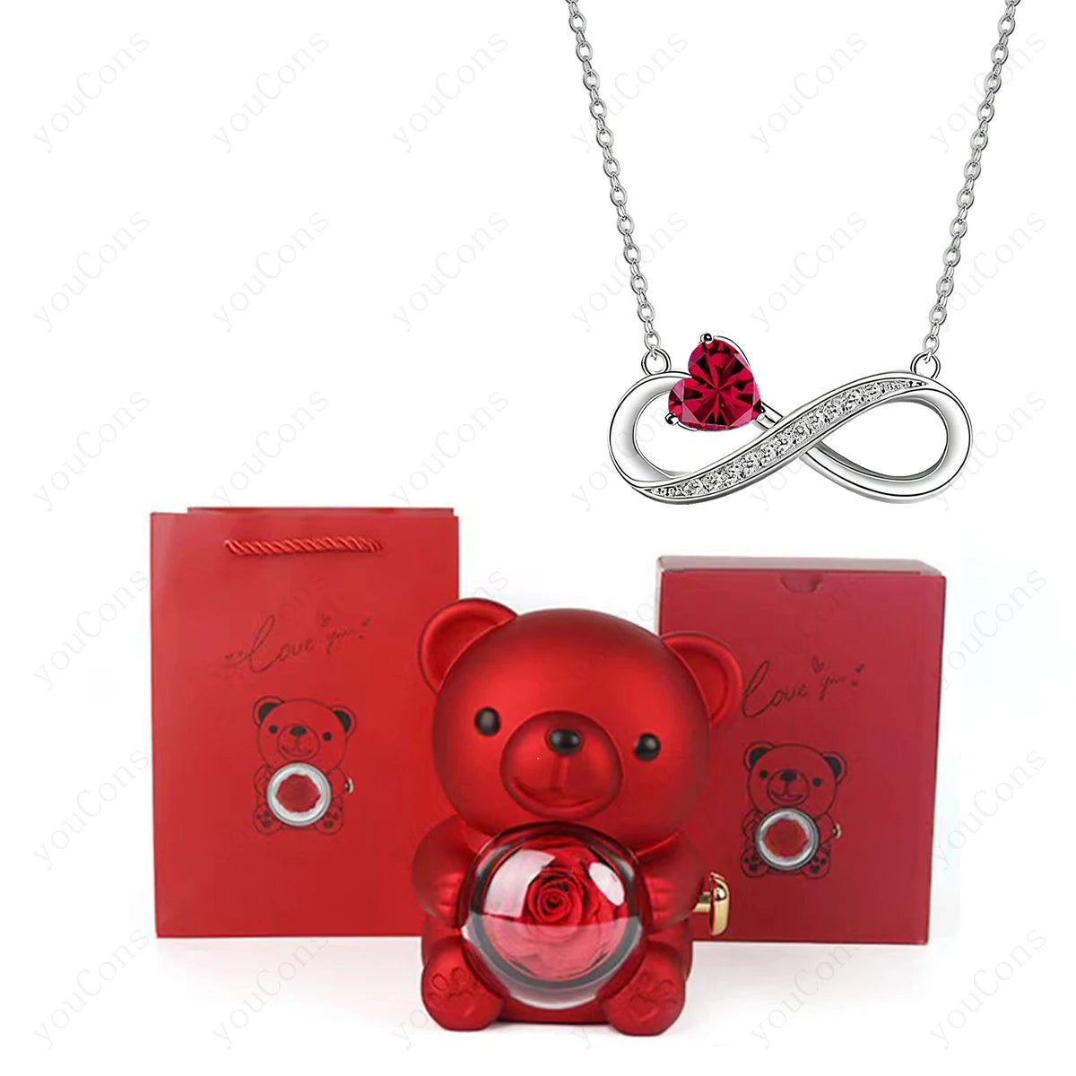 Heart Pendant Necklace Gift Set — Rose Bear Gift Box for Women | OWNLUXE
