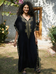 Embroidered V-Neck Short-Sleeve Swim Cover-Up | OWNLUXE