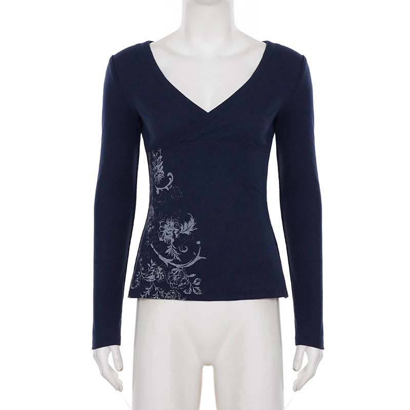 Women's Ribbed Floral Retro T-Shirt | OWNLUXE