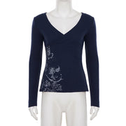Women's Ribbed Floral Retro T-Shirt | OWNLUXE