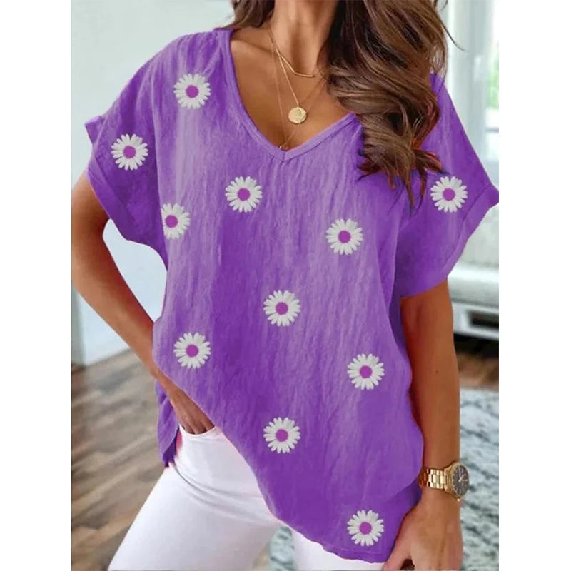 Digital Print V-Neck Tee – Lightweight Summer Essential