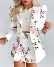 Women's Elegant Plaid Print Blazers Skirt Two Piece Set Notched Long Sleeve | OWNLUXE