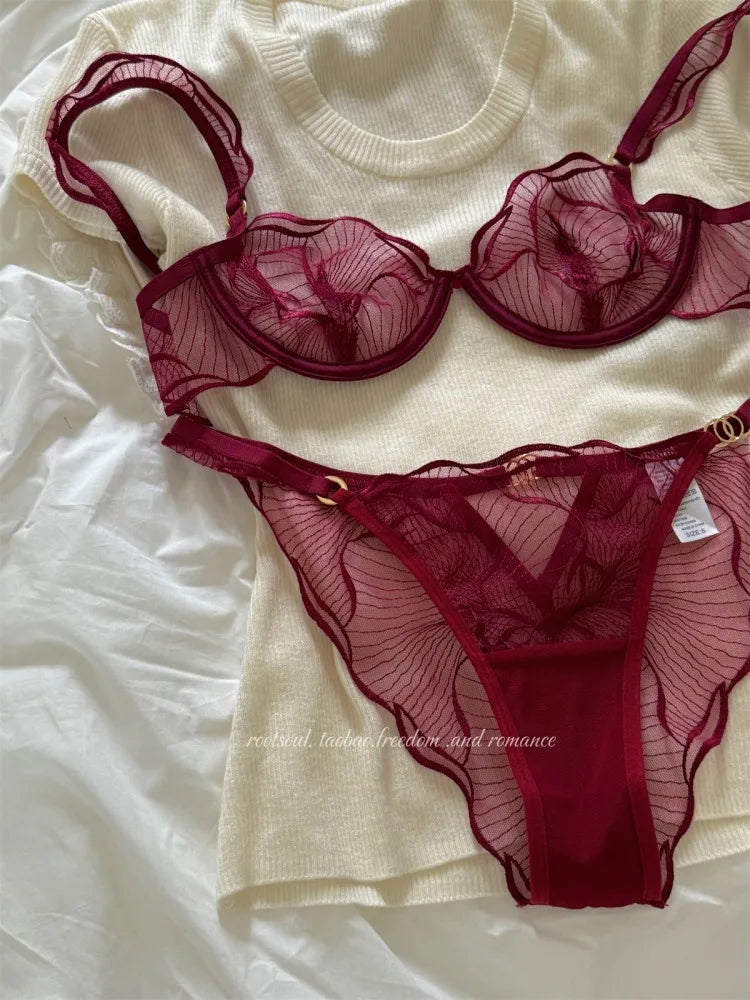 French Lace Floral Embroidery Bra & Brief Set | OWNLUXE