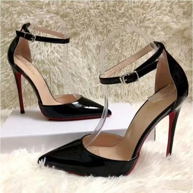 Women's Pointed Toe Leather Heels (Black [10cm]) | OWNLUXE