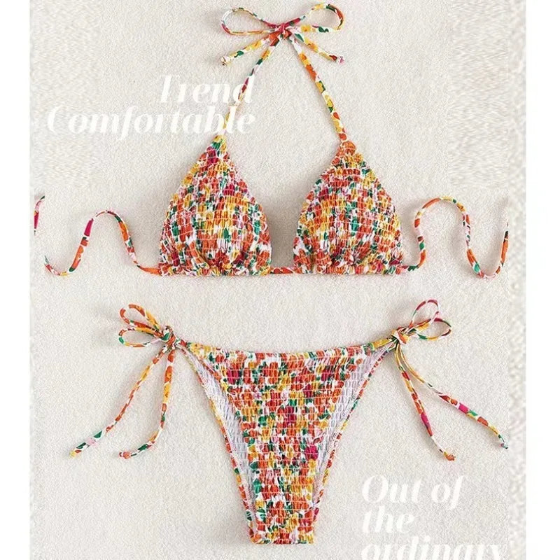 Floral Halter High-Waist Thong Tankini Set | OWNLUXE