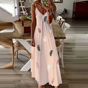 Printed Ankle-Length Beach Dress – V-Neck Sundress