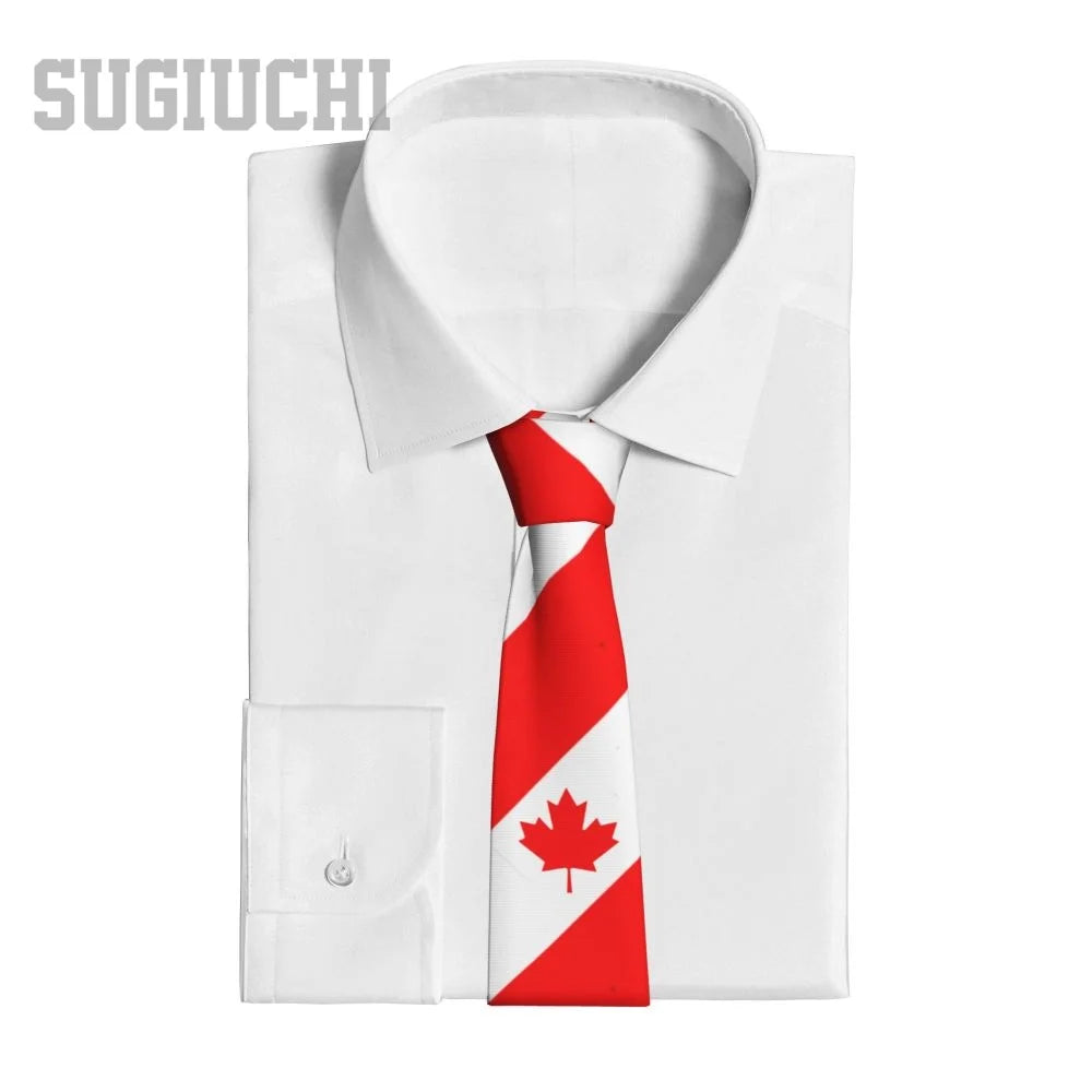Canada Flag Emblem Neck Tie – Slim Plaid Tie for Wedding, Business & Canada Day