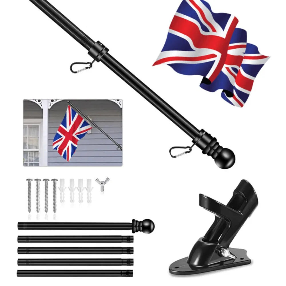 1PC Wall Mounted Mount Telescopic Flag Pole Top House Wall Bracket Base 6Ft Stand Flagpole Collapsible Yard Banner Holder