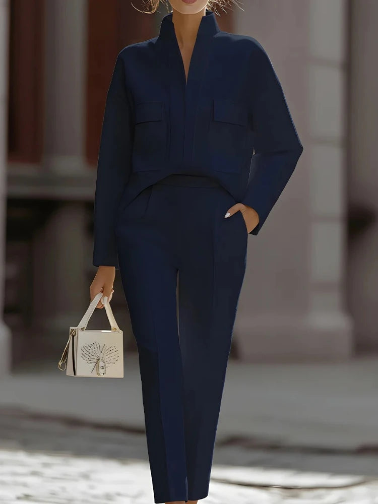 Lapel Pocket Blazer & Ankle Pant Set | OWNLUXE