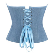 Zip-Up Lace Denim Overbust Top | OWNLUXE