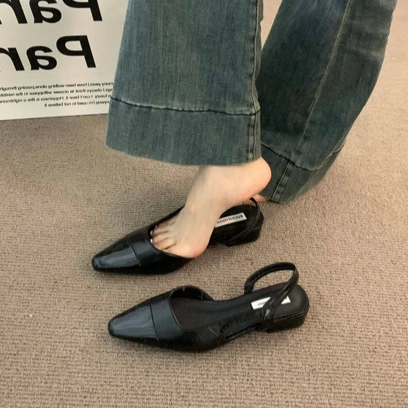 Women's Pointed Toe Low Heel Leather Sandals – Shop at OWNLUXE