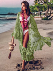 Women Swimsuit Cover Up Sleeve Kaftan Beach Tunic Dress Robe De Plage Solid White Cotton Pareo  High Collar Beachwear