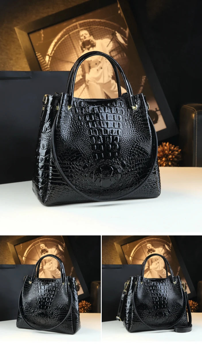 Genuine Leather Crocodile Print Tote - 2025 Trend Bucket Bag