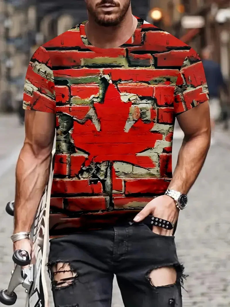 Men's Canadian Flag & Maple Leaf Print T-shirt Summer | OWNLUXE