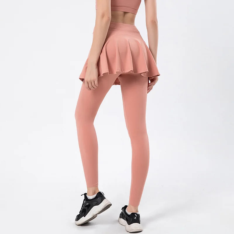 High Waist Sports Skort with Built-In Leggings - Tennis Golf Workout Skirt