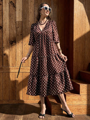 V-Neck Midi Elegant Polka Accessory | OWNLUXE