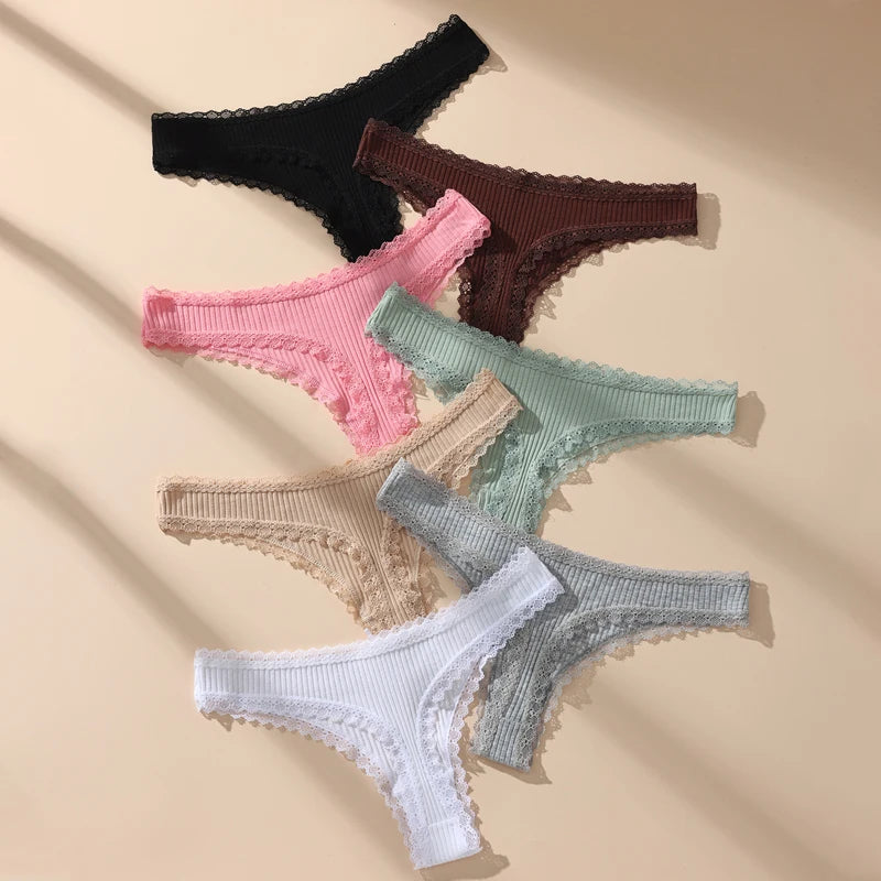 7-Piece Cotton Lace G-String Set | OWNLUXE